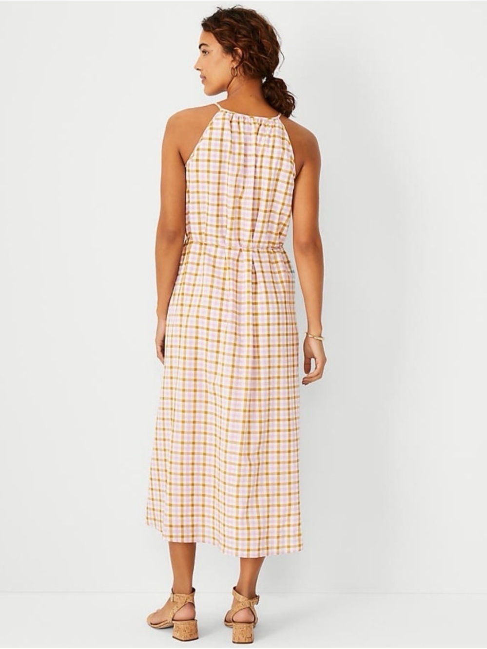 NWT Ann Taylor Pink and Tan Gingham Halter Dress Size Small - Picture 3 of 10